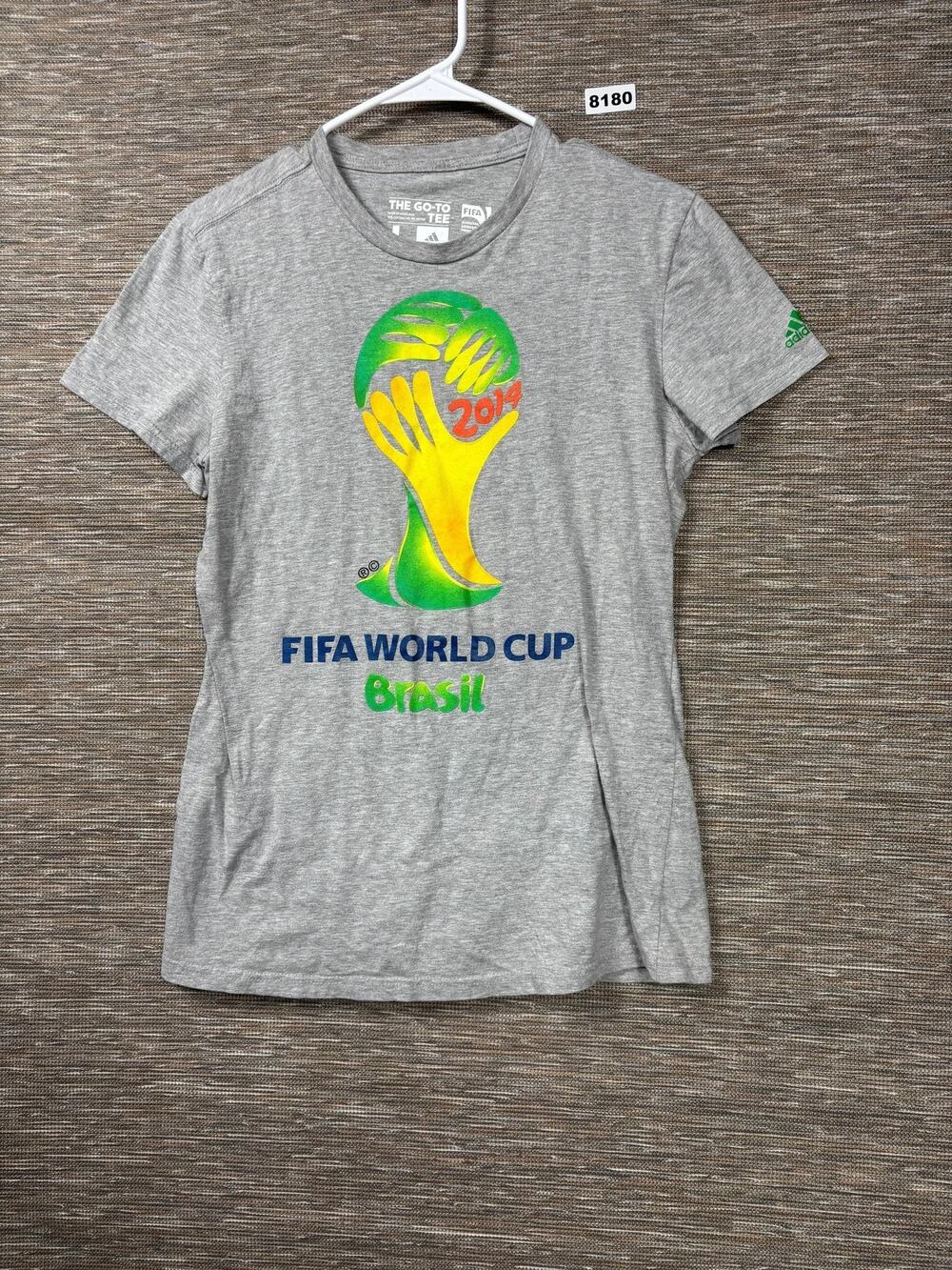 FIFA World Cup Brasil Shirt Womens Large Gray 2014 Soccer Adidas Graphic Tee